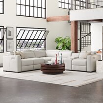 Lauretta contemporary grey top deals grain leather power reclining sectional